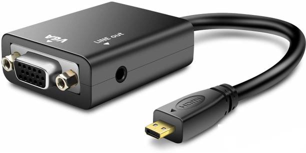 microware  TV-out Cable Micro HDMI to VGA Converter 1080P Gold Plated (Male to Female) with 3.5mm Audio Jack, Compatible with Laptop, Tablets, Ultrabooks, Cameras and Camcorders