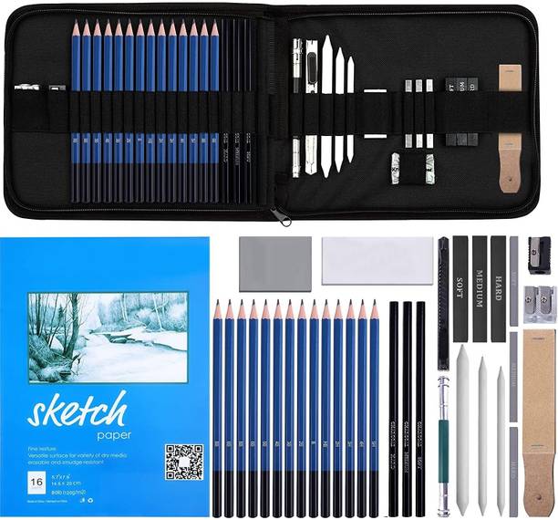 Corslet 35 Pieces Professional Drawing Pencils and Sketch Kit for Artist Drawing Set