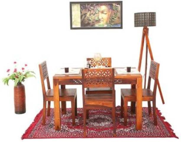 LOONART Solid Sheesham Wood Four Seater Dining Set For Dining Room / Restaurant. Solid Wood 4 Seater Dining Set