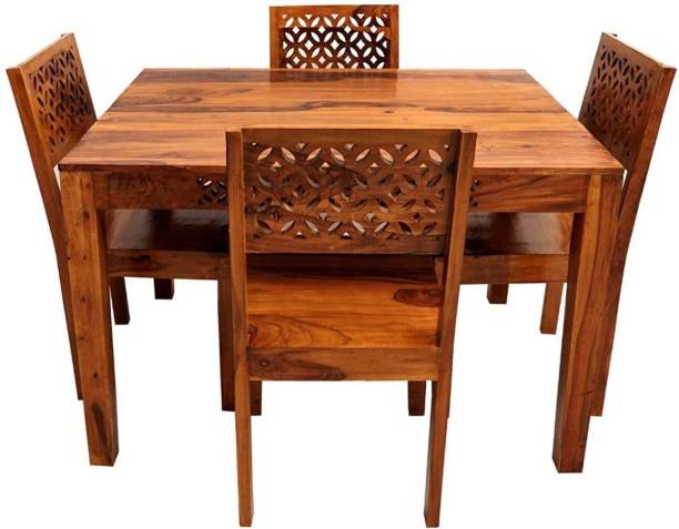 Taskwood Furniture Premium Quality Sheesham Solid Wood Four Seater Dining Table Set With Four Chair For Dining Room | Finish - Provincial Teak Solid Wood 4 Seater Dining Set