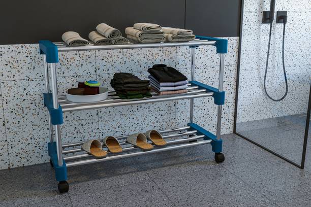 ZAPEX Multi-Purpose Standing Home Organizer Stackable Steel Shoe(3 Tier,BLUE) Metal Collapsible Shoe Stand (3 Shelves, Pre-assembled) Metal, Plastic Collapsible Shoe Stand