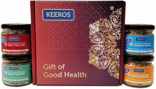 Keeros Healthy Gift Hamper for Corporate Employees : Variety of Sweet & Salted, Tasty & Nutritious Super Snacks in Beautiful Gift Box | Corporate Gift Hamper with Customized Card Namkeen