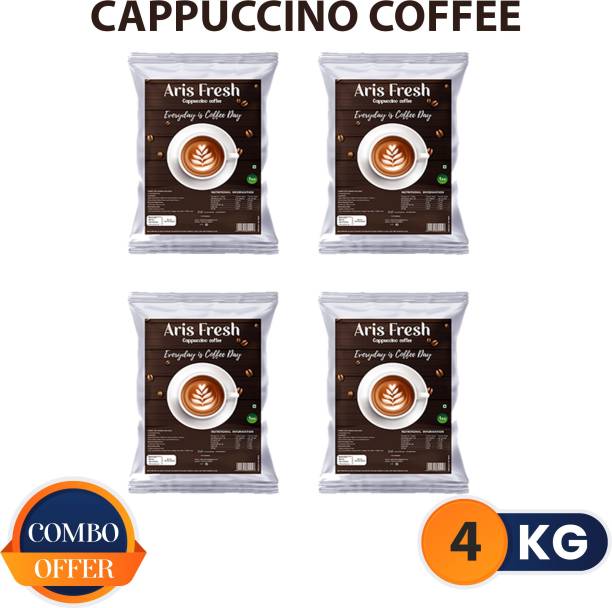 Aris fresh Cappuccino Coffee - Combo Pack | 4 Kg |Pack of 4 x 1 Kg | Makes 340 Cups | Suitable for all Vending Machines |Rich taste as Home Made | For Manual Use – Just Add Hot Water Instant Coffee