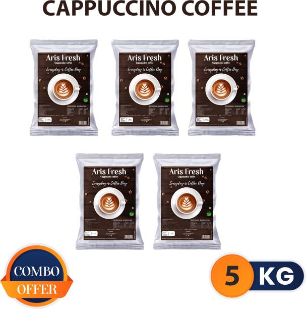 Aris fresh Cappuccino Coffee - Combo Pack | 5 Kg |Pack of 5 x 1 Kg | Makes 425 Cups | Suitable for all Vending Machines |Rich taste as Home Made | For Manual Use – Just Add Hot Water Instant Coffee