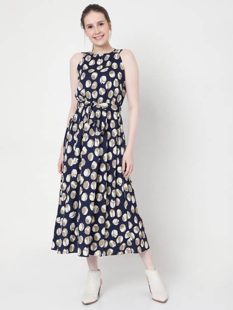 Women Fit and Flare Blue Knee Length Dress