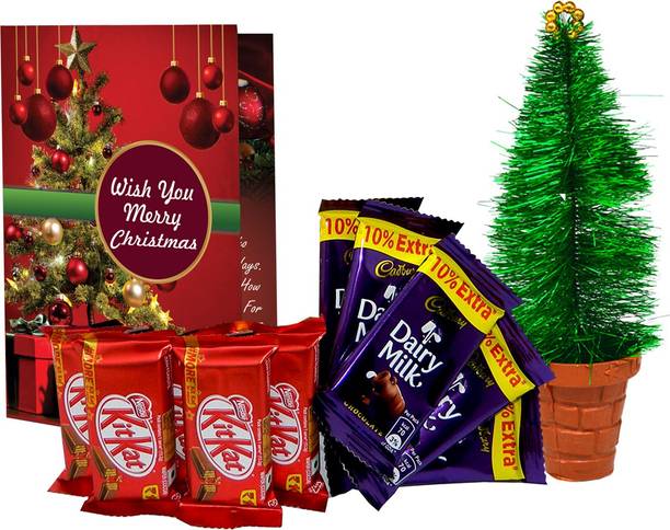 Midiron Christmas Chocolate Gift, Chocolate with Greeting Card, Miniature Christmas Small Tree| Christmas Chocolate| Christmas Gift Combo| Christmas chocolates gift pack Plastic Gift Box