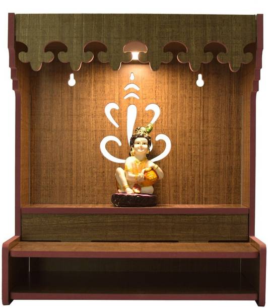 LAKHAJI Wooden Ganesh Design Temple For Home And Office Engineered Wood Home Temple