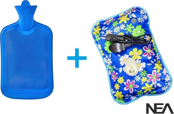 Nea Combo of 1 Ltr Hot Water Bag with Electric Heating Gel Pad and Non Electrical 2 L Hot Water Bag / Hot Rubber Water bottle (Blue) Heating pad 3 L Hot Water Bag (Multicolor) ELECTRIC 2 L Hot Water Bag