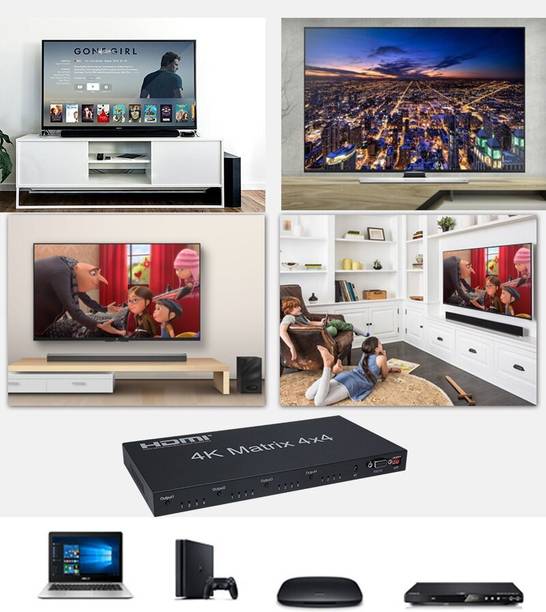 microware HDMI Matrix 4x4 HDMI 1.0 Matrix 2x4 4x2 4x4 Switch Splitter Converter 4K 60Hz 4X4 Matrix with RS232&DIP control HDCP 2.2 Media Streaming Device
