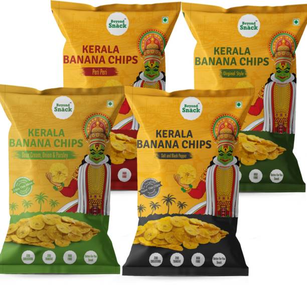 Beyond Snack Kerala Banana Chips - 4 Pack Combo-Original Style, Peri Peri, Sour Cream Onion & Parsley, Salt and Pepper 400gms ( 4 x 100 g ) Chips