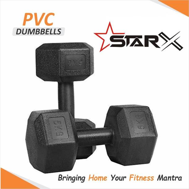 STARX Black PVC Hex Dumbbell Set, Pair of 1 Hex Dumbbell (5KG x 2 Dumbbells) Fixed Weight Dumbbell
