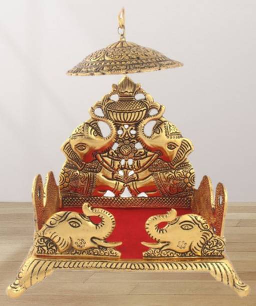 Lootnixx Singhasan Oval Shaped for Ganesha Krishna God Idols - Gold Plated Ladoo Gopal Pooja Chowki for Temple Mandir Puja Idol Decoration Items Metal Home Temple