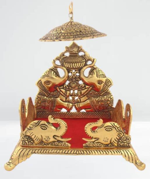 Lootnixx KridayKraft Handcrafted Krishna Ladoo Gopal/Laddu Bal Gopal White Metal Sihasan, Religious Puja Gifts and Decor, Showpiece Decorative Showpiece - 16 cm (Metal, Gold), krishna, JHULA, Singhasan, home temples, jhula, Singhasan for Laddu Gopal/Bal Gopal in Metal Gold Oxidized Finished Laddu Gopal Singhasan for Home Decor & Gifts Metal Home Temple, metal singhasan, brass singsan, Sihasan, Metal Krishna Sihasan, Laddu Gopal Singhasan For Home And Office Metal Home Temple Jhula