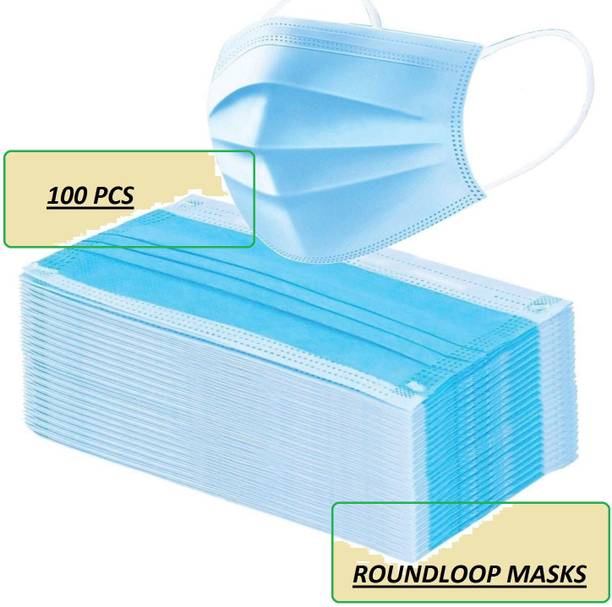 MaxxPro ROUNDLOOP 3 PLY SURGICAL MASKS ( PACK OF 100 ) ( BLUE ) ( ROUNDLOOP ) SUPER SOFT EARLOOP FOR MEN WOMEN & SENIOR CITIZENS Surgical Mask With Melt Blown Fabric Layer