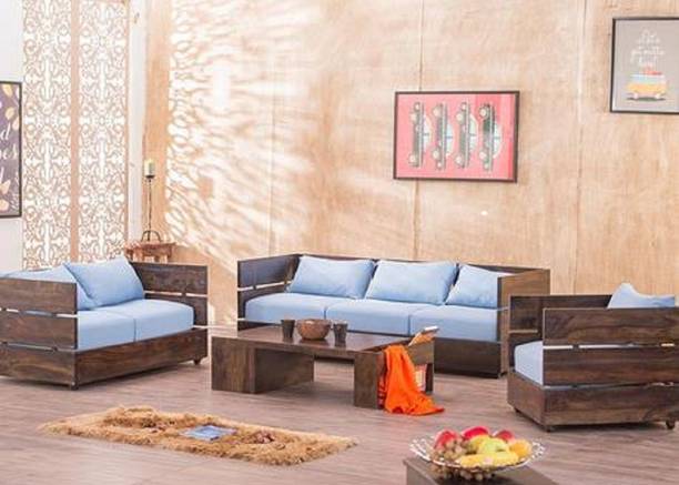 MAHIMART AND HANDICRAFTS Beautiful Sofa Set In Solid Sheesham Wood For Living Room Fabric 3 + 2 + 1 Sofa Set