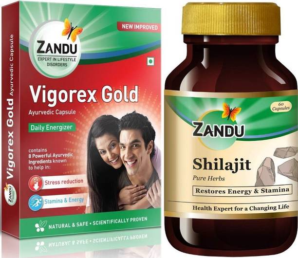 ZANDU Vigorex Gold 10caps and Shilajit 60Caps (Pack of 2)