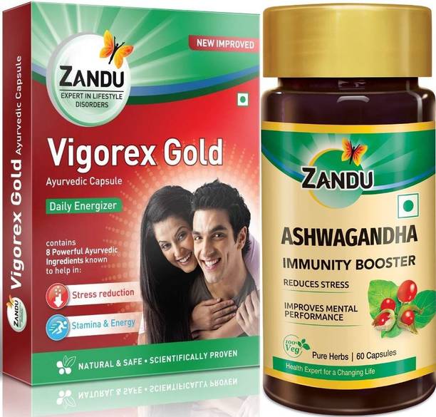 ZANDU Vigorex Gold 10caps and Ashwagandha 60Caps (Pack of 2)