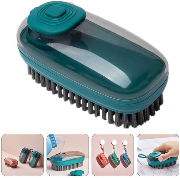 HEXONIQ Multifunctional Liquid Soap Dispenser Laundry Bathroom Brush Soft Bristles Cloth, Metal Cookware, Shoe Brush, ABS Plastic Brush Silicone Wet and Dry Brush