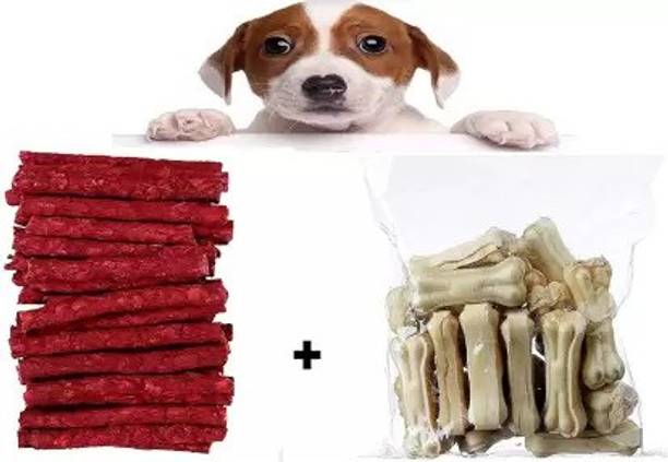 Foodie Puppies Dog Bone 8 inches 1KG + Mutton Sticks 1 kg Mutton Dog Chew 2KG PackOf2 Chicken, Mutton Dog & Cat Chew