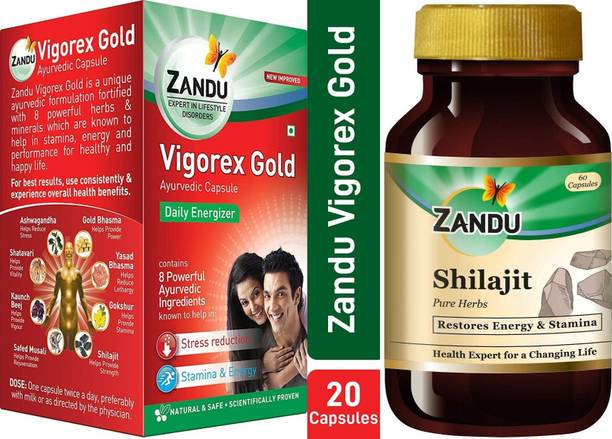 ZANDU Vigorex Gold 20caps and Shilajit 60Caps (Pack of 2)