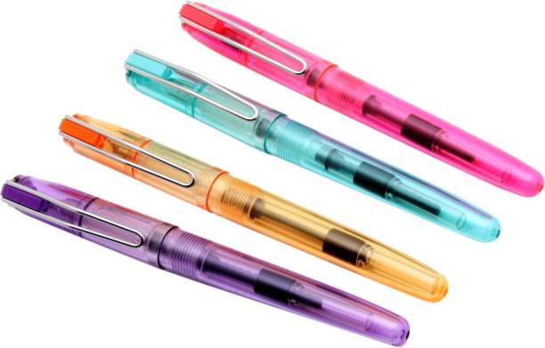Ledos Set Of 4 - Demonstrator Fountain Pens Extra Fine Nib With Chrome Clip Fountain Pen