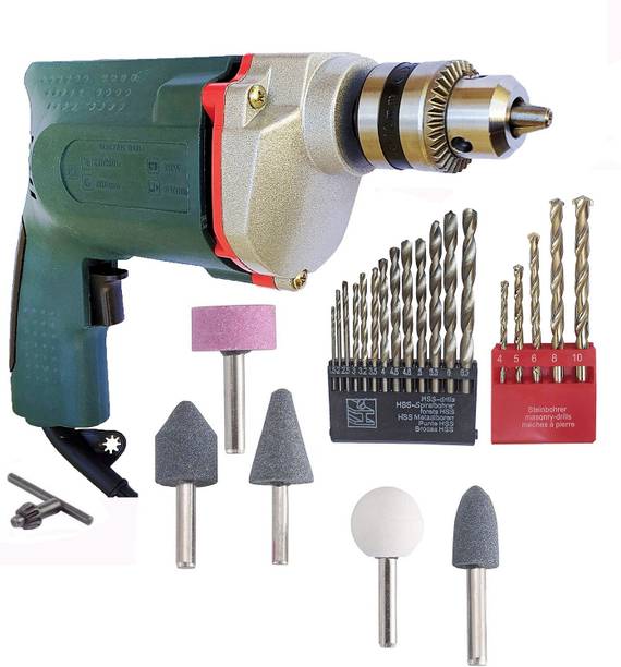 DUMDAAR Heavy duty 10MM Electric drill machine 350W with 13pc HSS 5pc Masonry drill bit and 5pc Mounted Stone (Pack of 4) Power & Hand Tool Kit