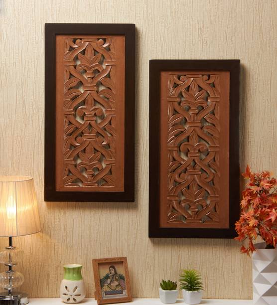 YATHA Yatha Wooden Wall Panel Set of 2 |Hand Carved Wall Panel for Home, Office |Set of Wall Panel |Wall Panel in Brown Size: 24 x 12 inch Wooden Jharokha
