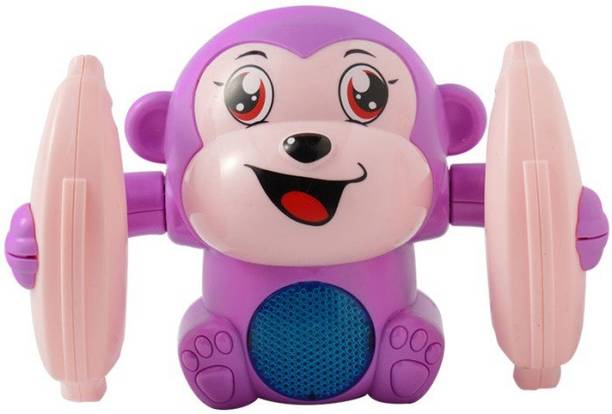 Learn With Fun Dancing and Spinning Rolling Doll Tumble Monkey Toy Voice Control Banana Monkey with Musical Toy with Light and Sound Effects and Sensor Purple Color