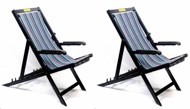 Veenu EASY CHAIR set of 2- FOLDABLE,Black Framed, multi-colored seat, 3 YEARS WARRANTY Metal Outdoor Chair