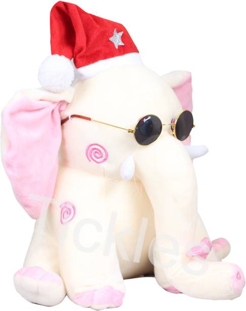 Tickles Soft Stuffed Plush Animal Elephant With Santa Cap Christmas Toy For Kids Room Home Decoration  - 30 cm