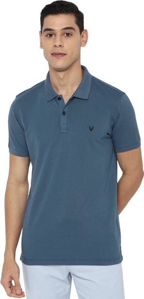 Allen Solly Men Solid Polo Neck Pure Cotton Grey T-Shirt