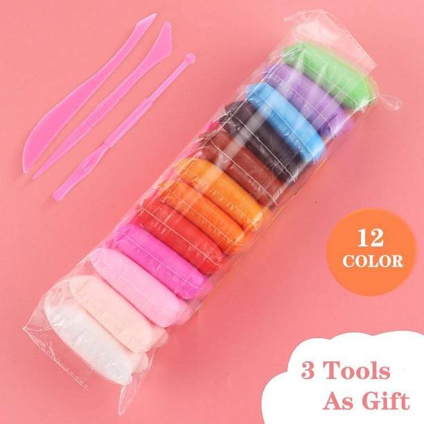 ASzodiac Kids Fav Colorful DIY Non Toxic Super Light Air Dry Modeling Clay For Kids (12 Units) With 3 Tools Art Clay