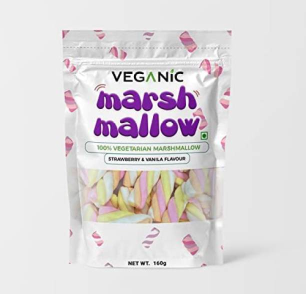 Veganic Marshmallows Pure Veg | Twisted Shape Strawberry/Vanilla Flavour | Vegetarian Marshmallow Candy Vanilla & strawberry Chewing Gum