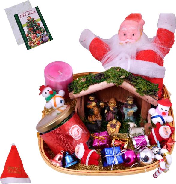 MANTOUSS Chocolate Gift Hamper-Chocolate in a Glass jar, Christmas Nativity Jesus Family Statue, Santa Clause, scenetd Candle ,Christmas Card , Christmas Tree Decoration Set ,Santa Cap Bamboo, Paper, Plastic, Glass Gift Box