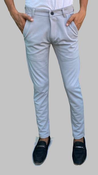 Crekrs Slim Fit Men Silver Trousers