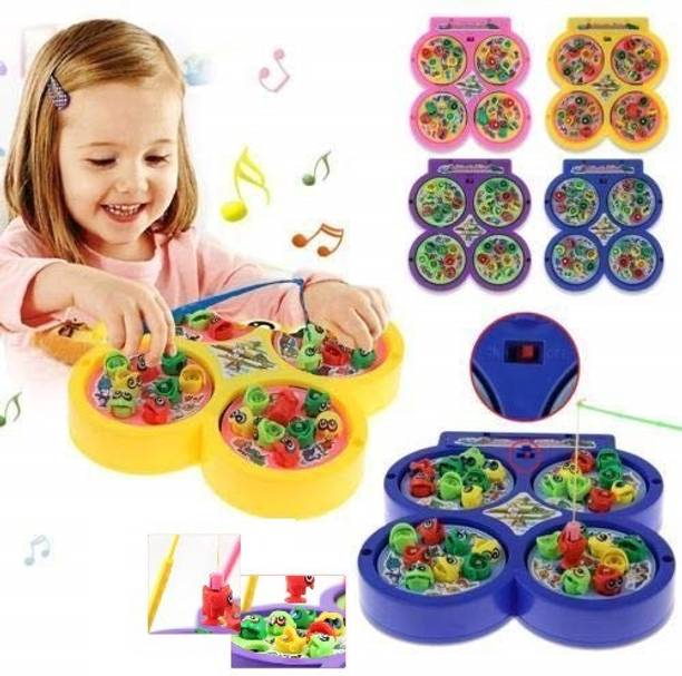 Bestie Toys Fish Catching Game with Sound,Fishing Game Include 32 Pieces Fishes and 4 Fishing Rod Fishing Game for Kids