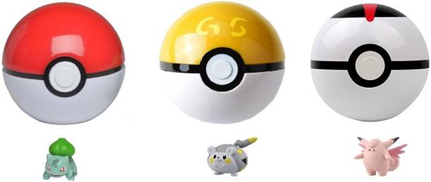 Delite Super Pokemon 3 Random Poke Ball with Mini Toy Figure Assorted colors cartoon anime cute monsters pet elf pika