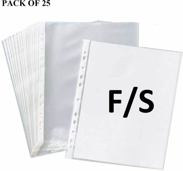 True-Ally Plastic 25 Pcs Transparent Document Sleeves, Leaf Sheet Clear Certificates/Waterproof Sheet Protectors 11 Holes Punched Ring Files Folder (FS Size) (25 Sheets - 200 Micron)