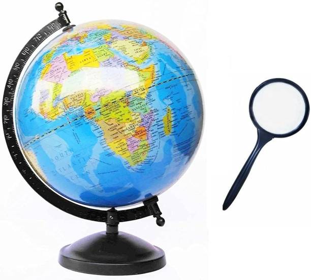 TechBlaze 5 Inch Diameter Globe with Steel Finish Arc and Base Educational Political Map Globe for Home Globe for Office Globe for Kids Study and Décor/ World Globe/ Home Décor/ Office Décor table top world World Globe