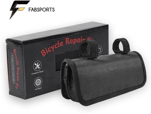 FABSPORTS Portable Bike Bicycle Repair Kit - 120 PSI Mini Aluminium Pump/Inflator & Multifunctional Bicycle Tool with Handy Bag Includes Glue, Tire Tube Patches, Chain Driver, Tire Lever, Spoke wrench & Tire Levers, for emergency safety during cycling Cycling Kit