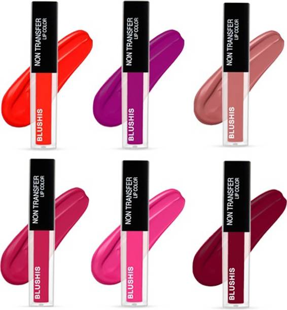 BLUSHIS Non Transfer Liquid Matte Pack of 6 With Trendy Shades ( Red, Nude,Marooon,Epic Magenta,Bright Plum,Pink and purple colour