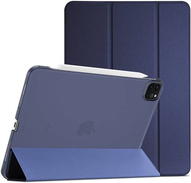 GALARIX Flip Cover for iPad Pro12.9 2021/2020/2018 Pencil 2 Charging+TRANSLUCENT Back Cover+Pencil Holder-N BLUE