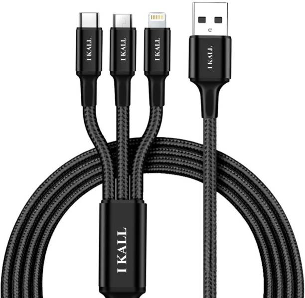 IKALL T3 3 in 1 Nylon Braided Fast Charging USB Cable 1.5 m Micro USB Cable
