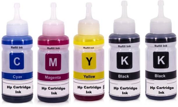 earmok HP Cartridge Dye Ink Compatible for HP 678, 802, 901, 818, 21, 22, 27, 46, 56, 57, 680, 703, 704, 803, 818, 900, 1050, 1515, 2000, 2050, 2131, 2515 & 5085 Inkjet Printer (5*70 ml) Black + Tri Color Combo Pack Ink Bottle
