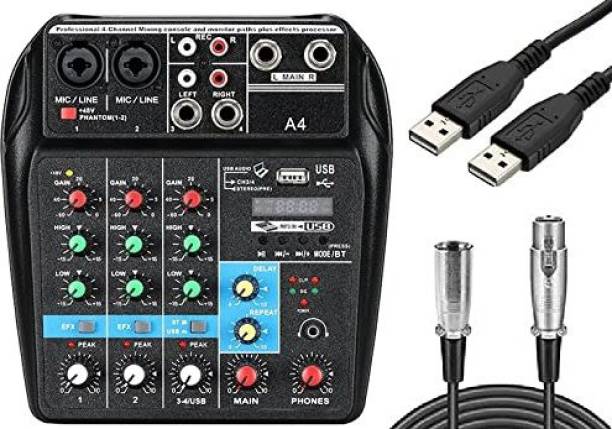 TechBlaze 4 Channel Audio Mixer Sound Mixing Console with XLR Cable Audio Interface with Bluetooth USB Record Phantom Power Monitor Paths Plus Effects for DJ Mixing Broadcast Live Streaming Webcast Powered Sound Mixer