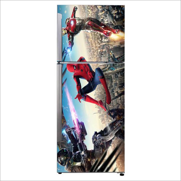 Aalam Designs 60 cm Decorative iron man vulture and spiderman Extra Large Fridge Sticker Self Adhesive Sticker