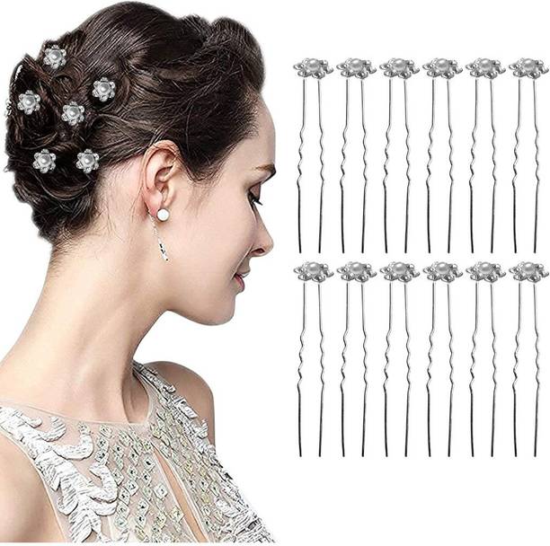 MANODHRUVA 24pcs Pearl Juda Pins Designer U Pins for Women Hair Pin
