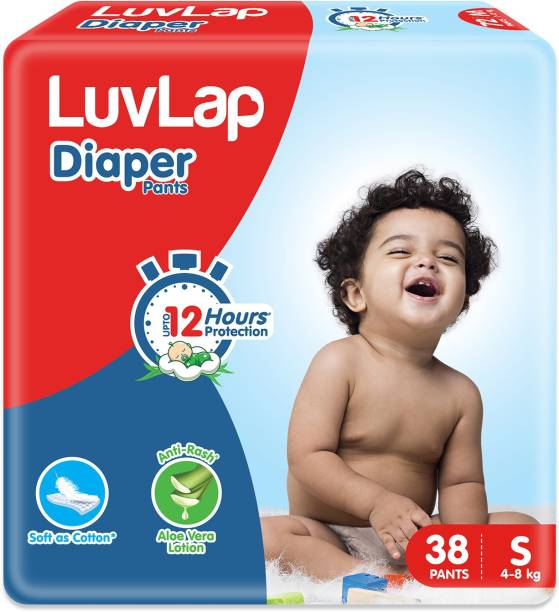 LuvLap Diaper Pants Small (SM) 4 to 8Kg, 38 Count, Baby Diaper Pants, with Aloe Vera Lotion for rash protection, with upto 12 Hour protection - S