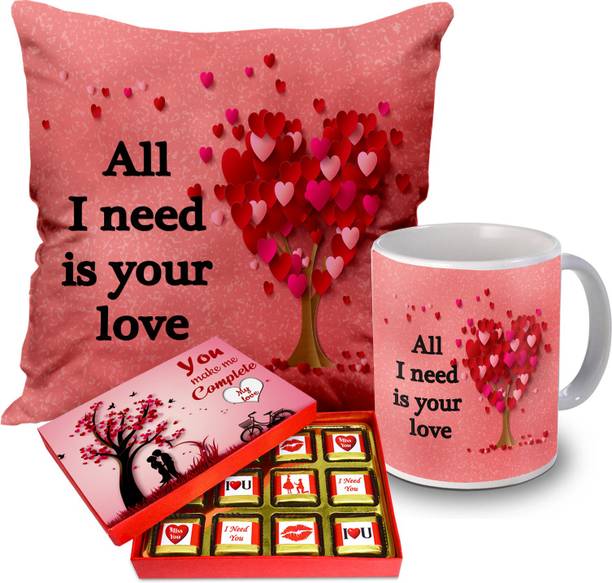 Midiron Romantic Gift for Love, Chocolate Box, Love Quoted Coffee Mug, Cushion for Valentine Day and Special Occasion IZ21GB13N2CM-43 Ceramic, Microfibre, Paper Gift Box