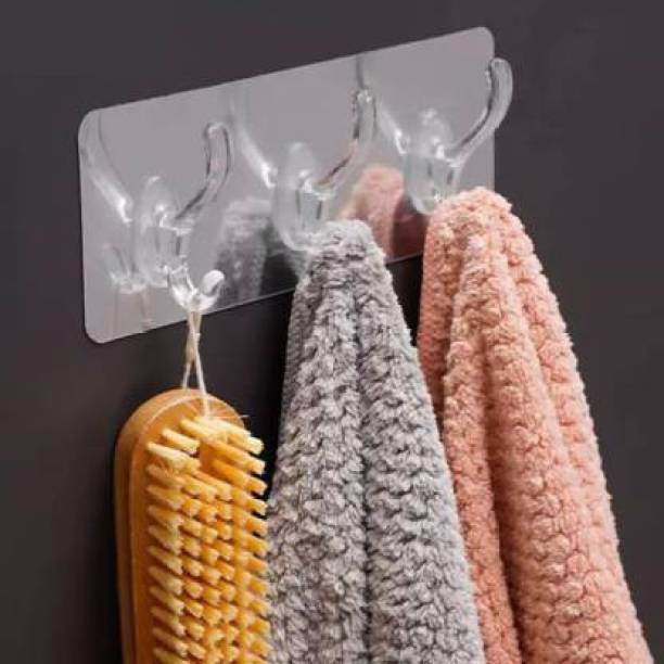 BK 10 IMPORT & EXPORT 3 in 1 Self Adhesive Wall Hooks, Heavy Duty Sticky Hooks for Hanging , Waterproof Transparent Adhesive Hooks for Wall, Wall Hangers for Hanging Kitchen Bathroom Bedroom Accessories Hook/Strong Adhesive Hook Wall Door Sticky Hanger Holder for Kitchen Bathroom Hook Hook 3